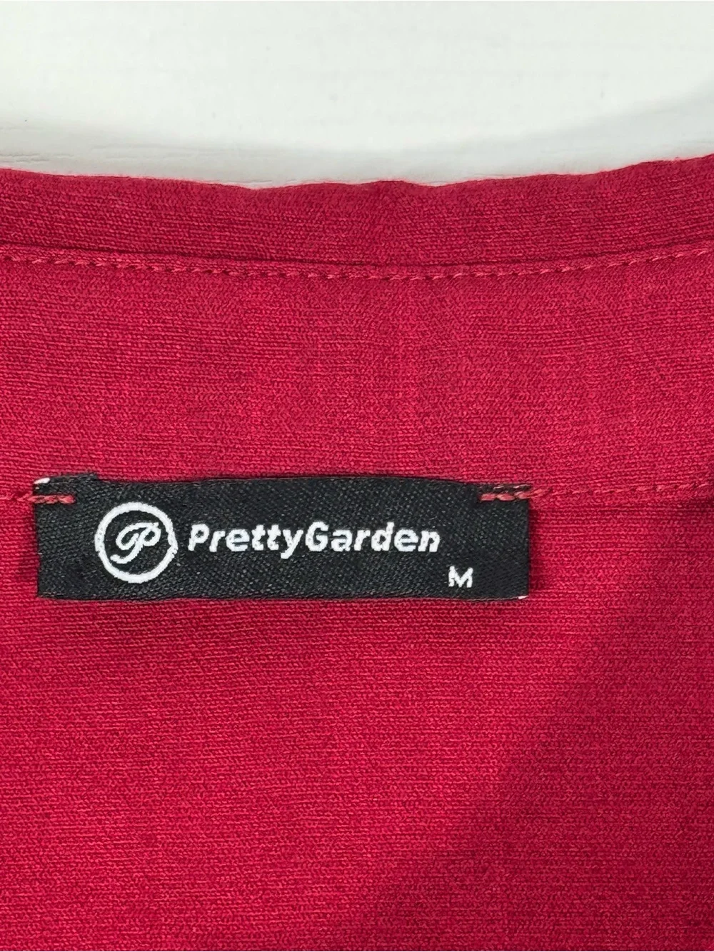 PrettyGarden Women’s Pink Button-Up Blouse Wavy Trim Short Sleeve Size M